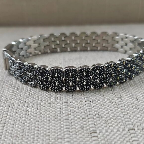 Elgin Bracelet Black Tone Chain Gold Tone small crystal Accent Size 6.5 inches - Picture 2 of 11